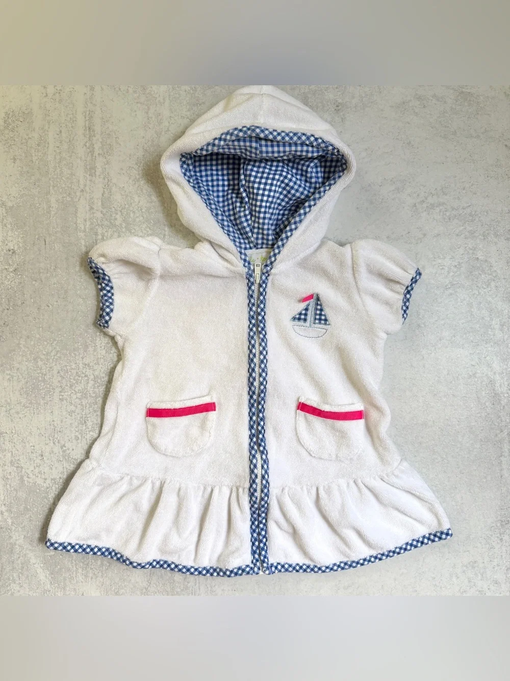 18M⚓️ Le Top Nautical Gingham Sailboat Stripe Swimsuit & Matching Terry Coverup